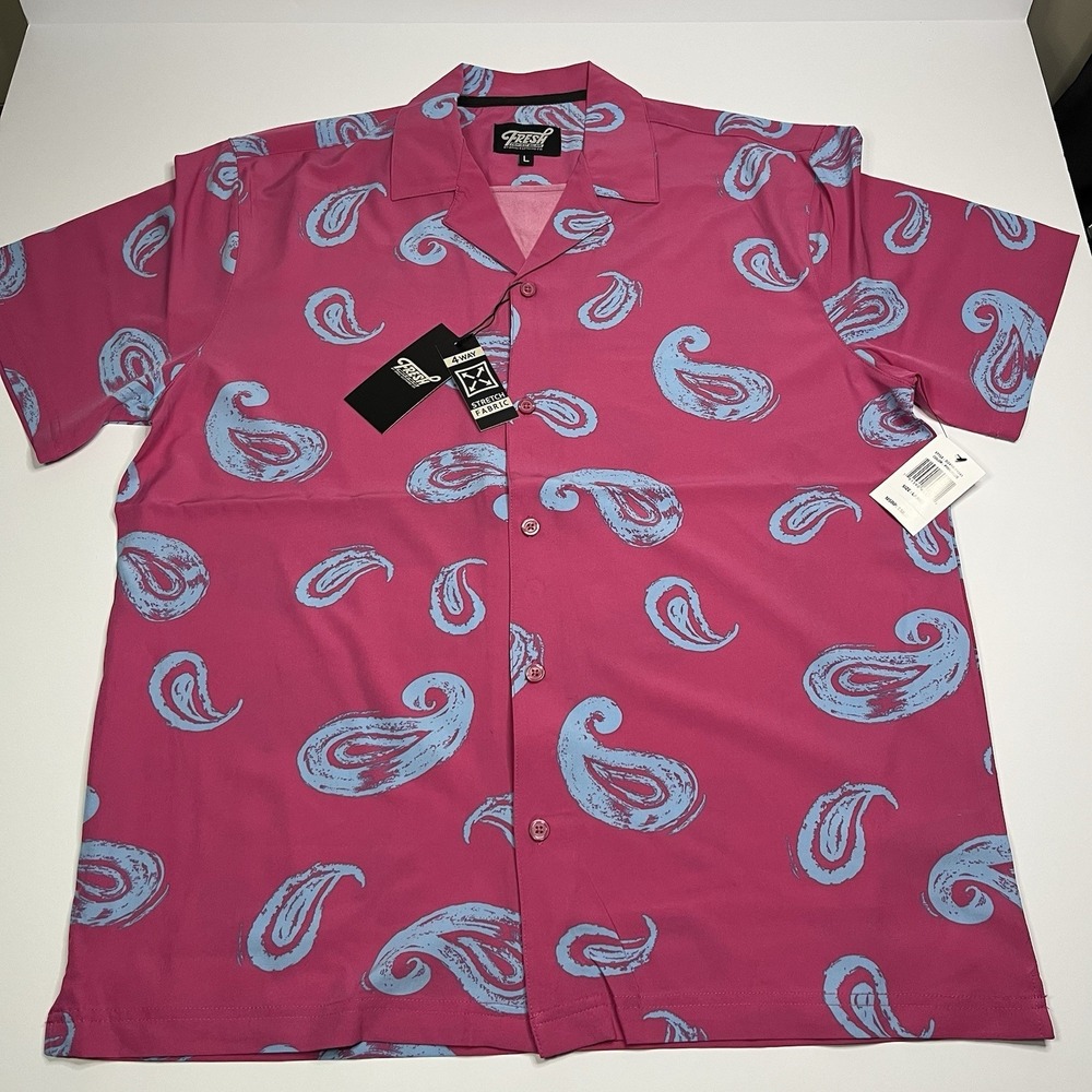 Fresh Prints of Bel-Air Drill Co. L Woven Paisley Pink Button-Up Shirt 4-Way St…